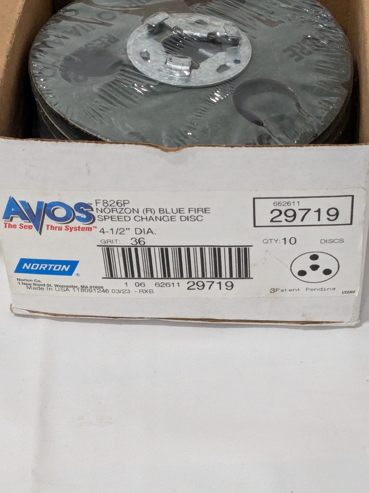 Norton Fiber Disc: 4-1/2" Disc Dia, 5/8-11 Hole, 36 Grit Box of 10 66261129