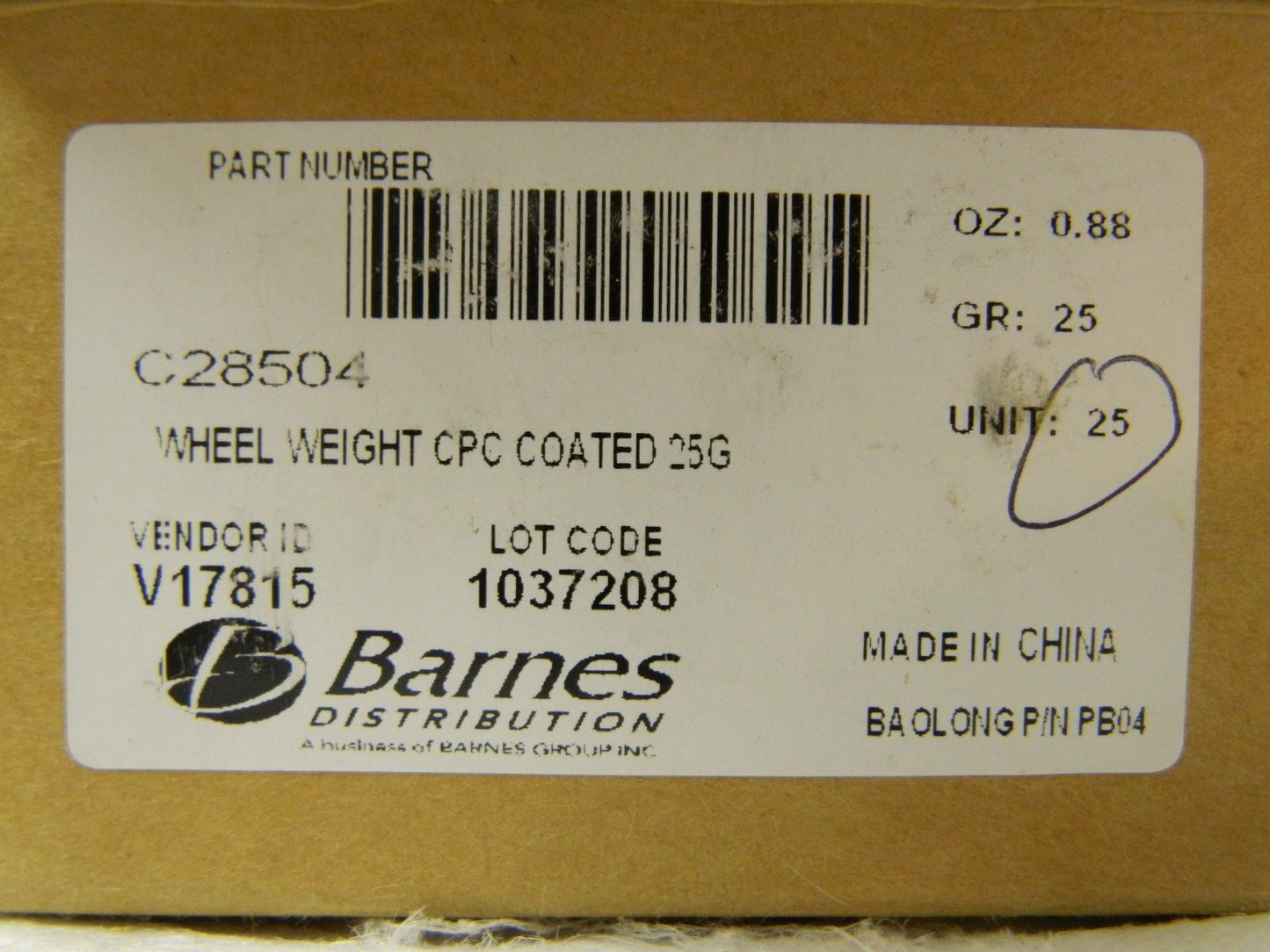 Barnes Distribution 25g Wheel Weights 25 Pack C28504
