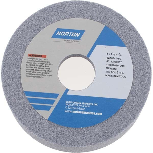 Norton Grinding Wheel: 5" Dia, 60 Grit, J Hardness, Type 6 66252830837