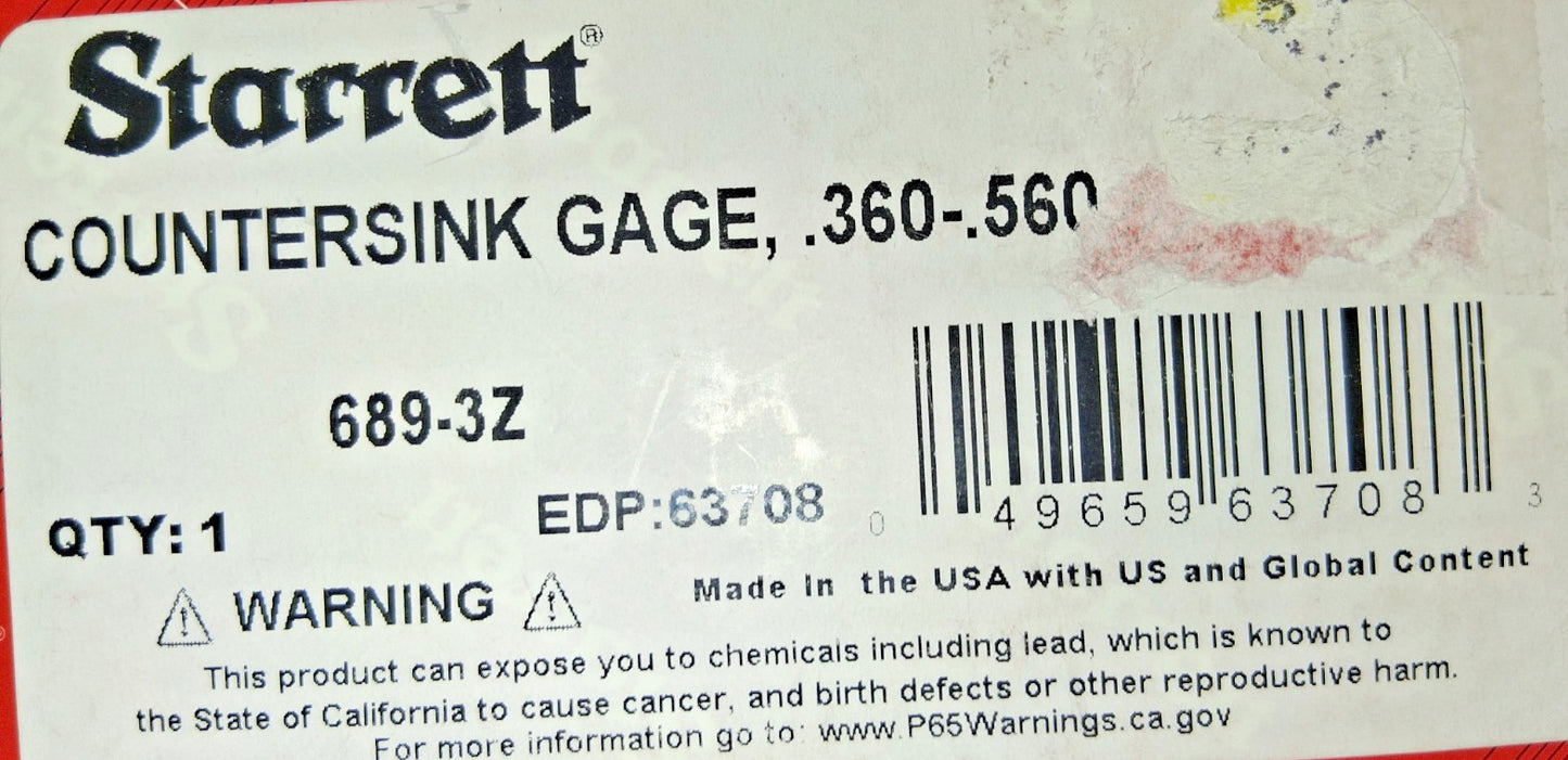 Starrett Countersink Gage 0.36 to 0.56 100° 63708