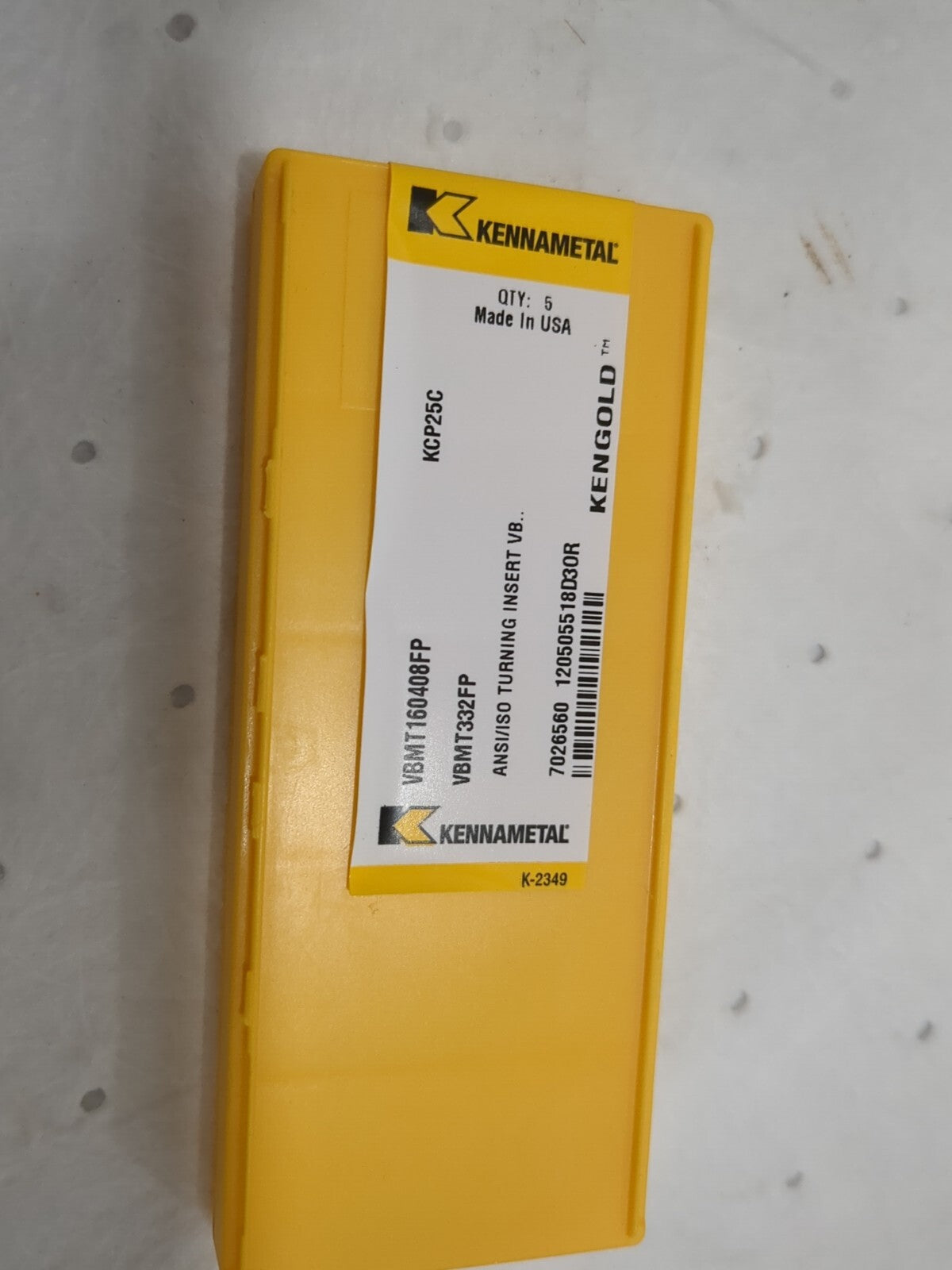 KENNAMETAL Turning Insert 5pk: VBMT332FP KCP25C, Carbide 7026560