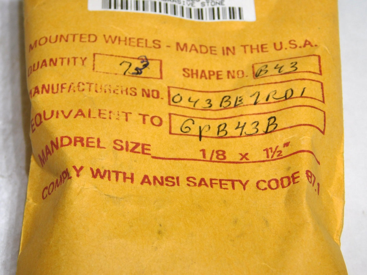 Aluminum Oxide Mounted Abrasive Pt 1/4x5/16 Head Dia x Thickness Qty-73 GPB43B