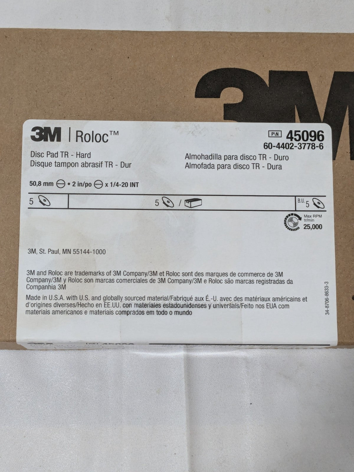 3M Disc Backing Pad: 2" Dia, Quick-Change Type R Box of 5 7000000441