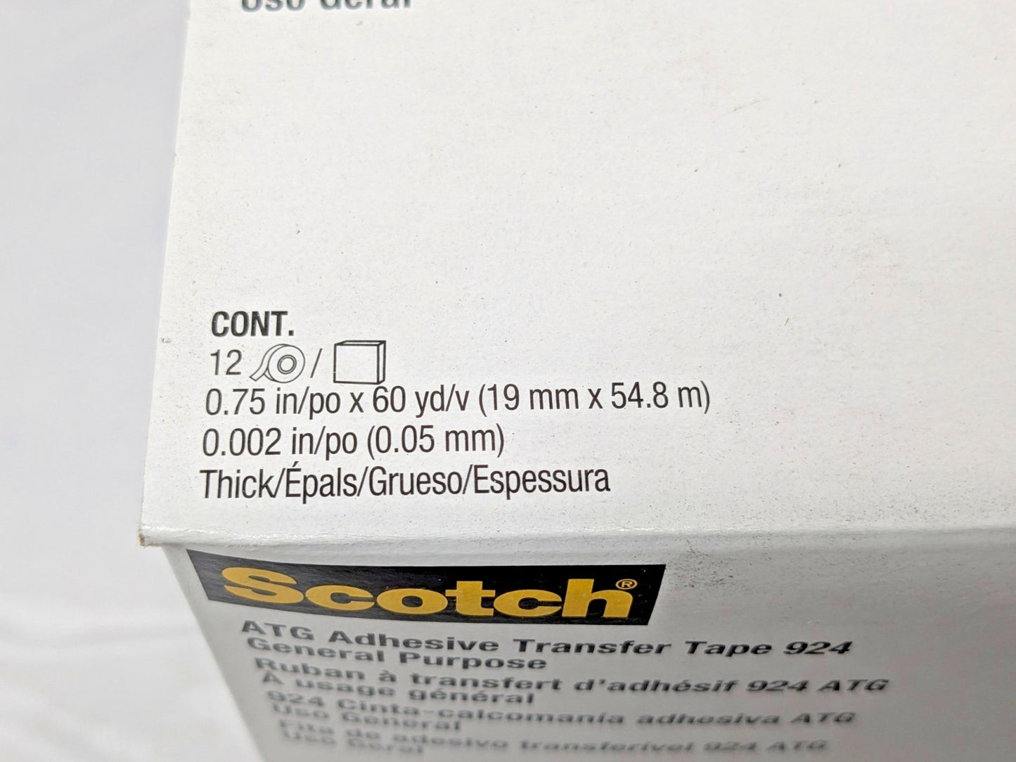 12 Rolls 3M Scotch ATG Adhesive Transfer Tape 924 General Purpose 0.75"X60yd 924