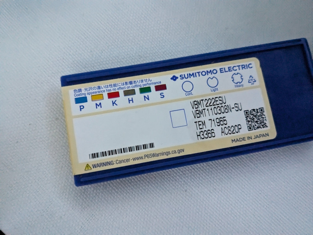 SUMITOMO Turning Insert: VBMT222ESU AC820P, Carbide 19RJWDR