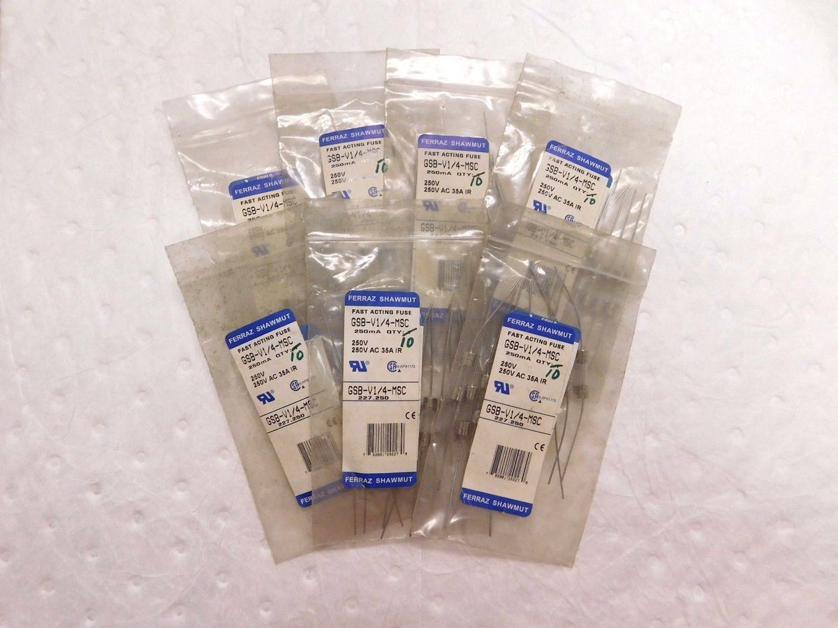 Ferraz Shawmut Fast Acting Mini Glass Fuse 250V 0.25A 10PK #GSB-V1/4