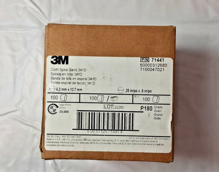 3M Aluminum Oxide Spiral Bands 341D P1801/4" x 1/2" QTY100 71441