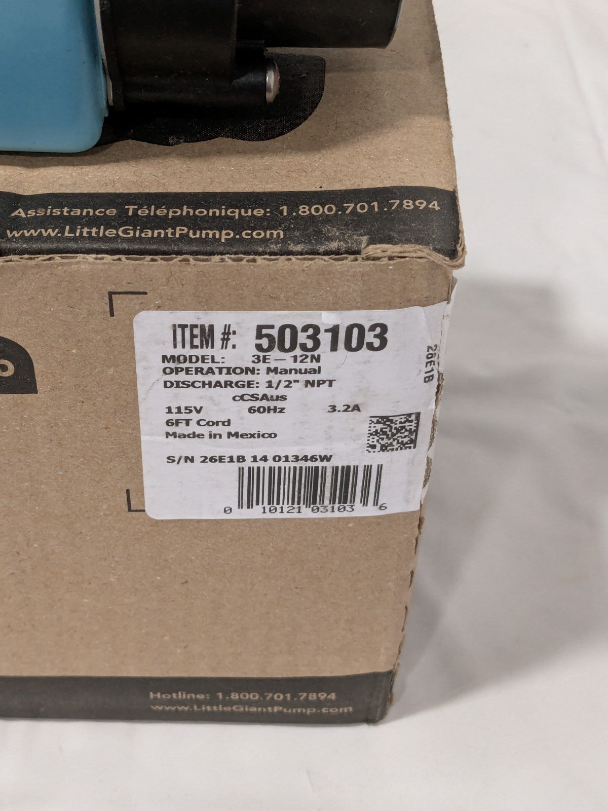 Little Giant Submersible Pump: 3.2 Amp Rating 503103