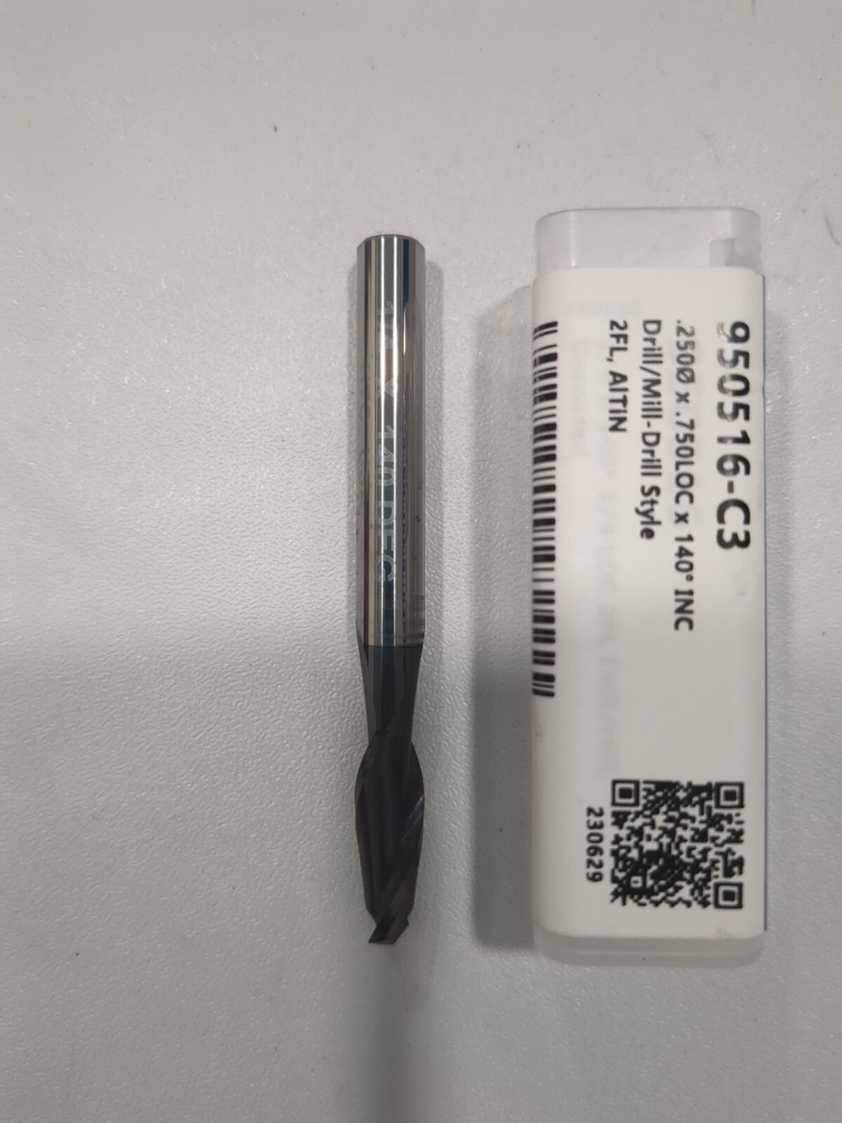 HARVEY TOOL Drill Mill: 1/4" Dia, 3/4" LOC 2 Fl 140° Pt Solid Carbide 950516-C3