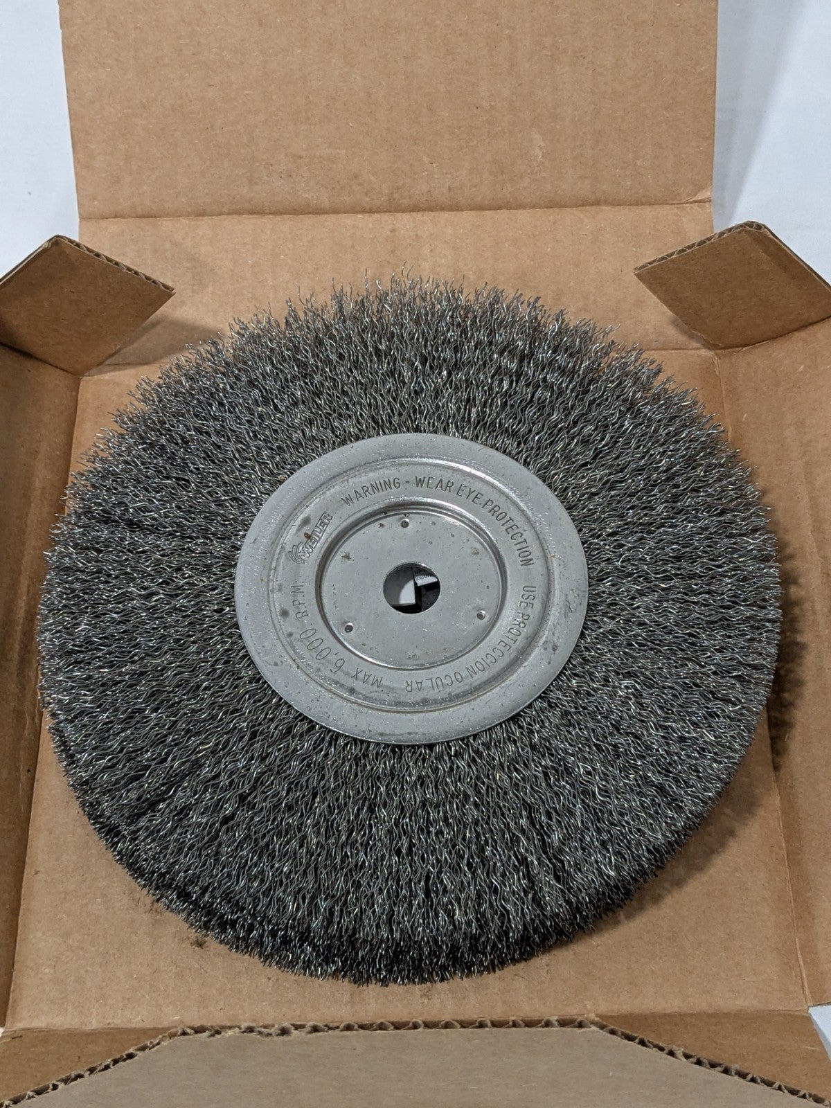 Weiler Wheel Brush: 8" Wheel Dia, 1/2" Face Width, 0.0140" Wire Dia 75843482