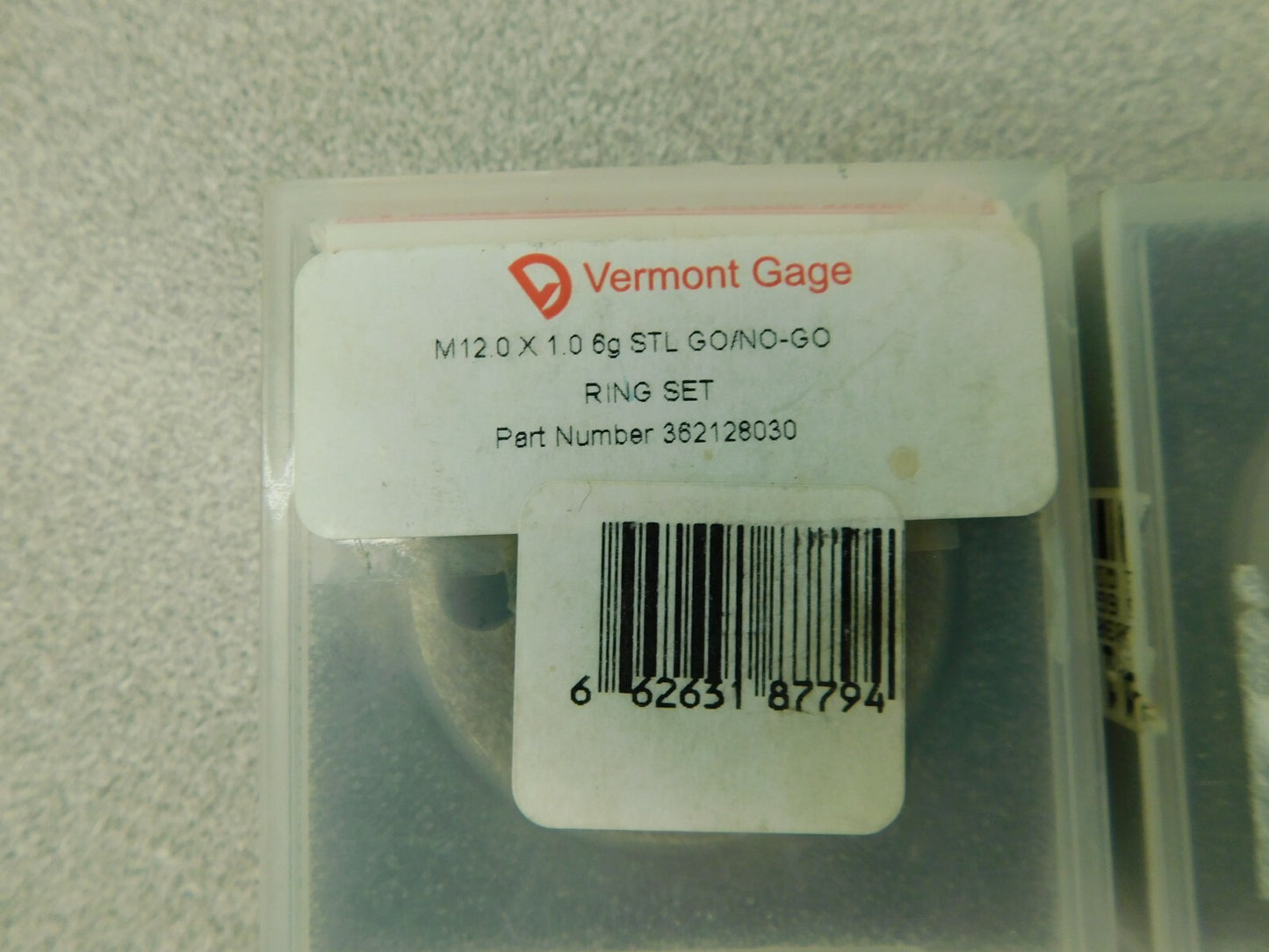 Vermont Adjustable Thread Ring Gage 6g Go/No Go M12.0-1.00 Thread Size 362128030
