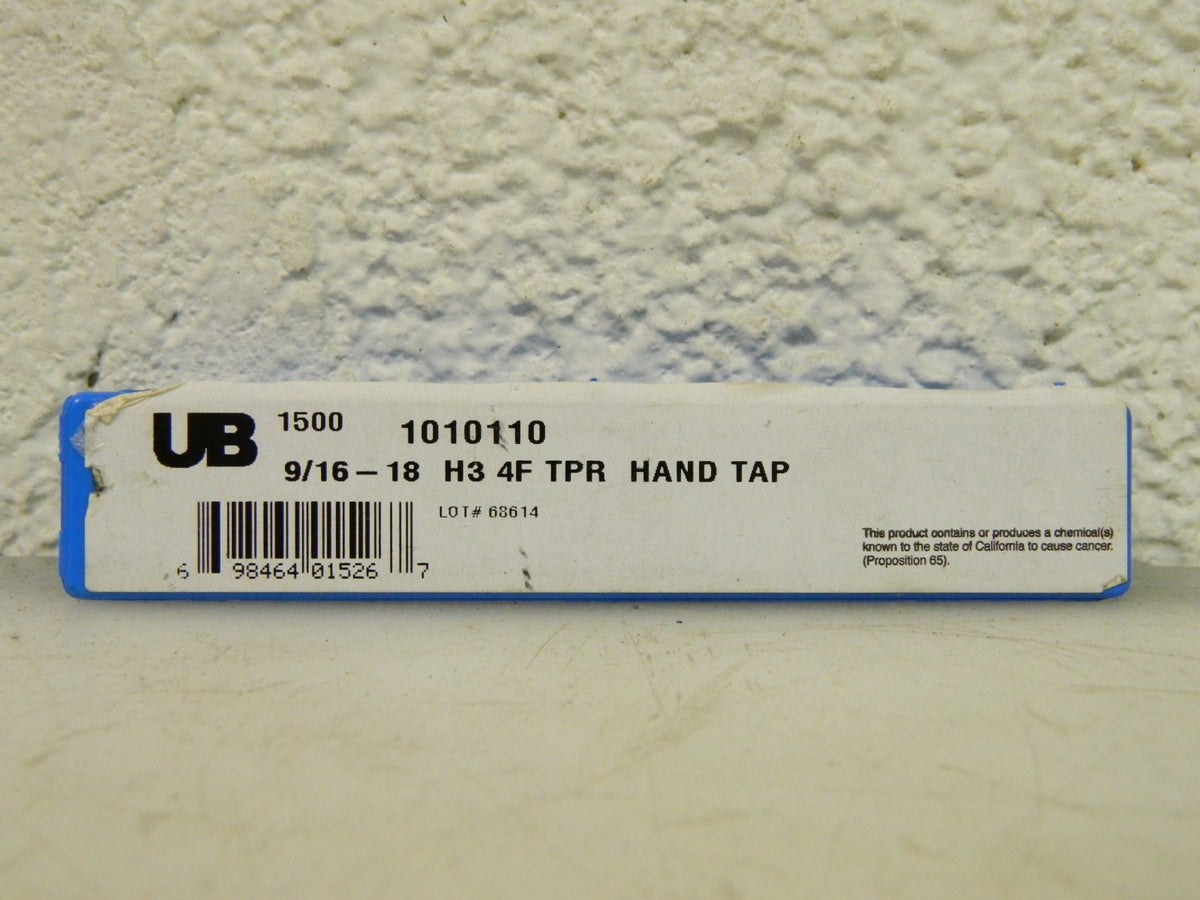 Union 3pk Butterfield Straight Flute Standard Hand Tap9/16-18 UNF H3 4FL 1010110