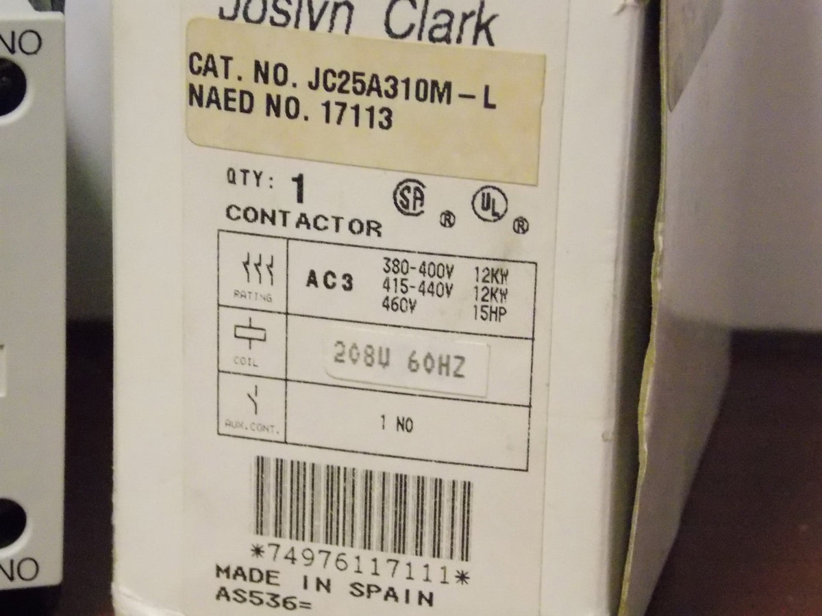 Joslyn Clark JC25A310M-L IEC Open Contactor 3-Pole 208V 25A Motor Control New