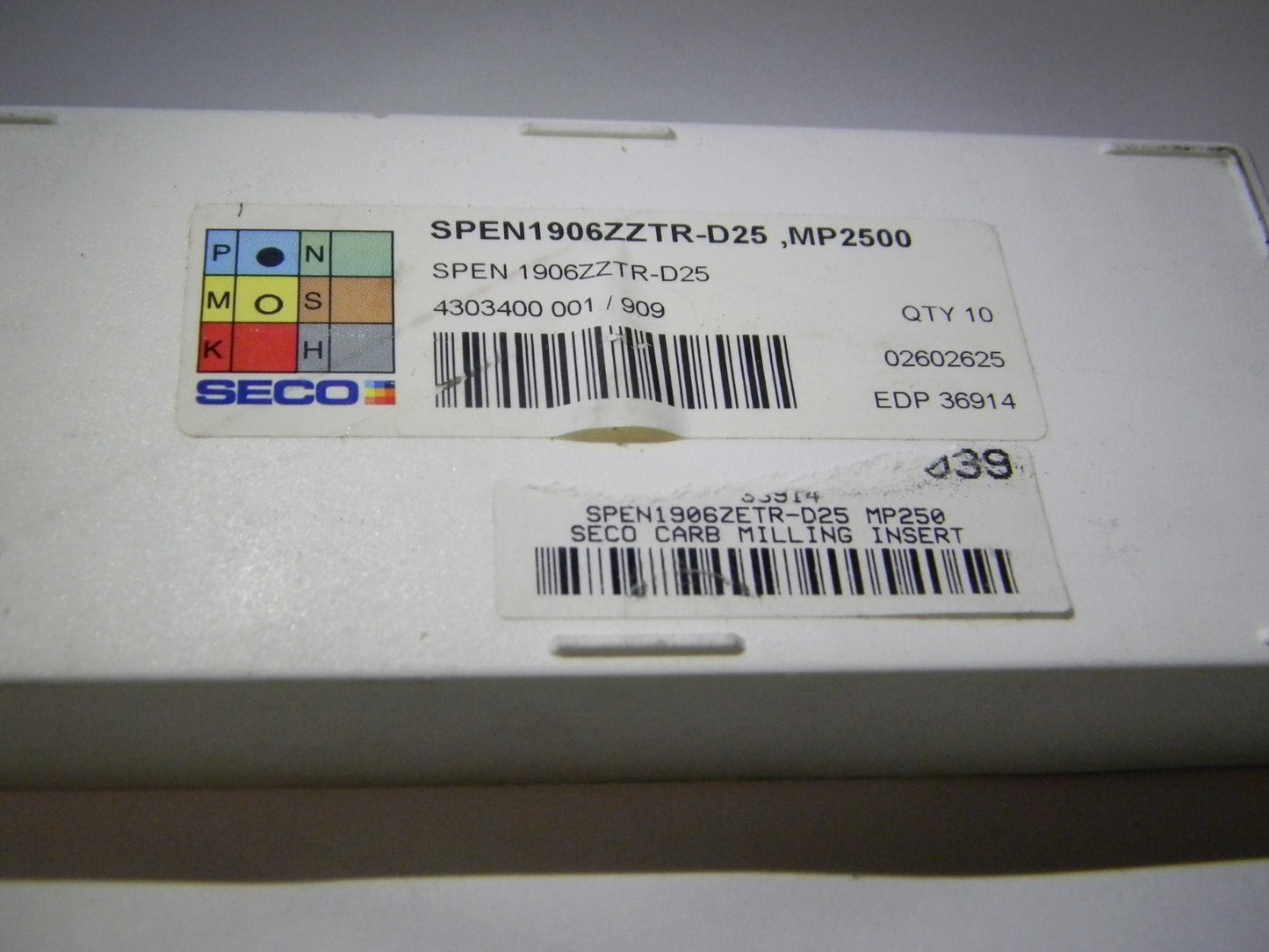 Seco Carbide Milling Inserts SPEN1906ZZTR D25 Grade MP2500 Qty 10 36914