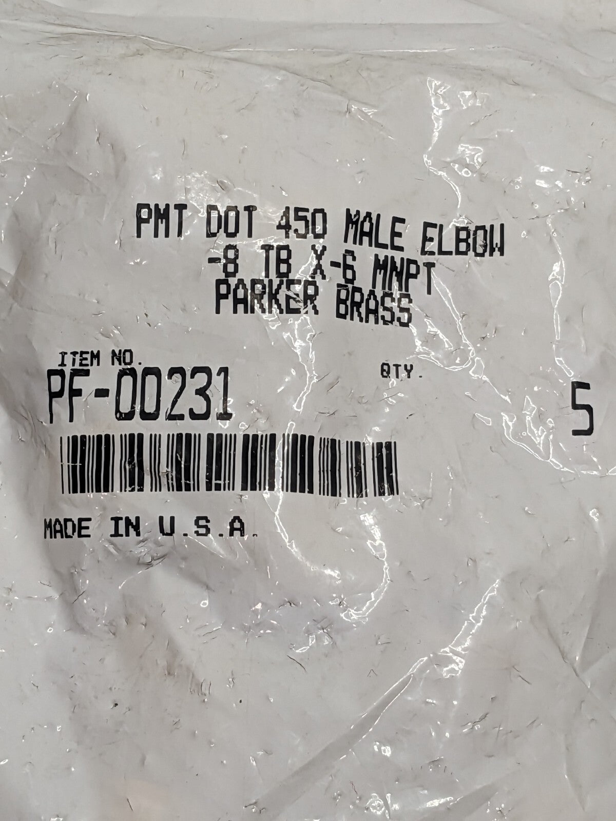 PARKER PushToConnect Tube Fitting: 3/8" Thread, 1/2" OD Qty 5 PF-002