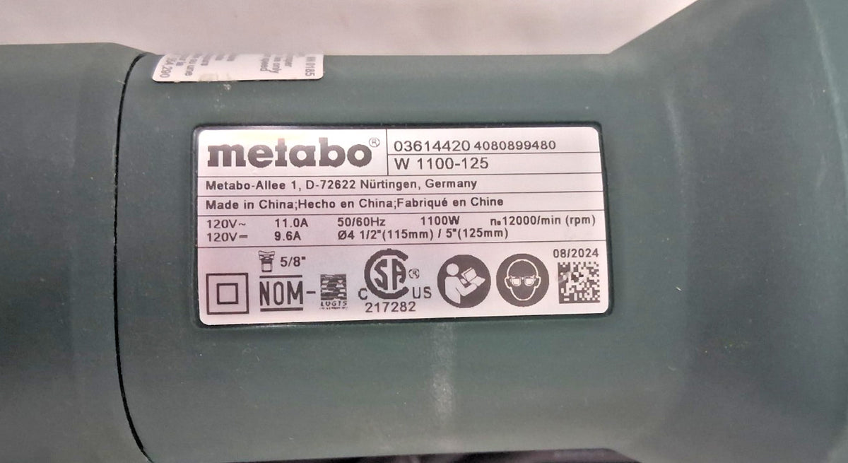 Metabo Corded Angle Grinder 4-1/2" Wheel Dia 12,000 RPM 5/8-11 Spindle 603614420