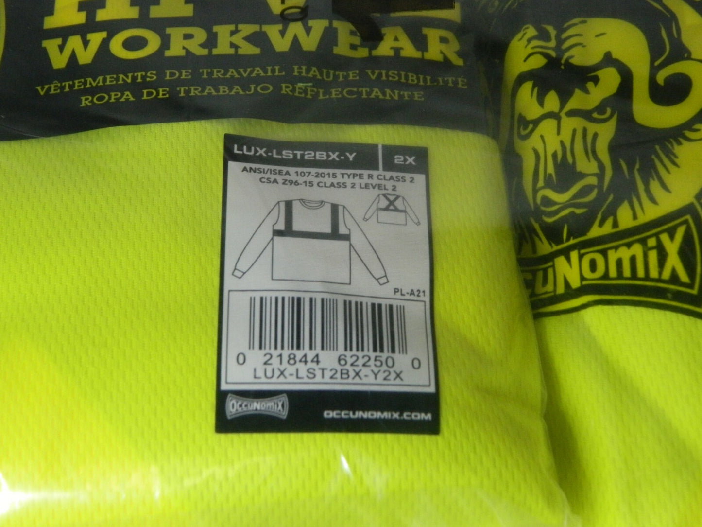 OccuNomix Hi-Viz Yellow High Vis. Long SL T-Shirt Qty 10 Sz 2XL LUX-LST2BX-Y2X