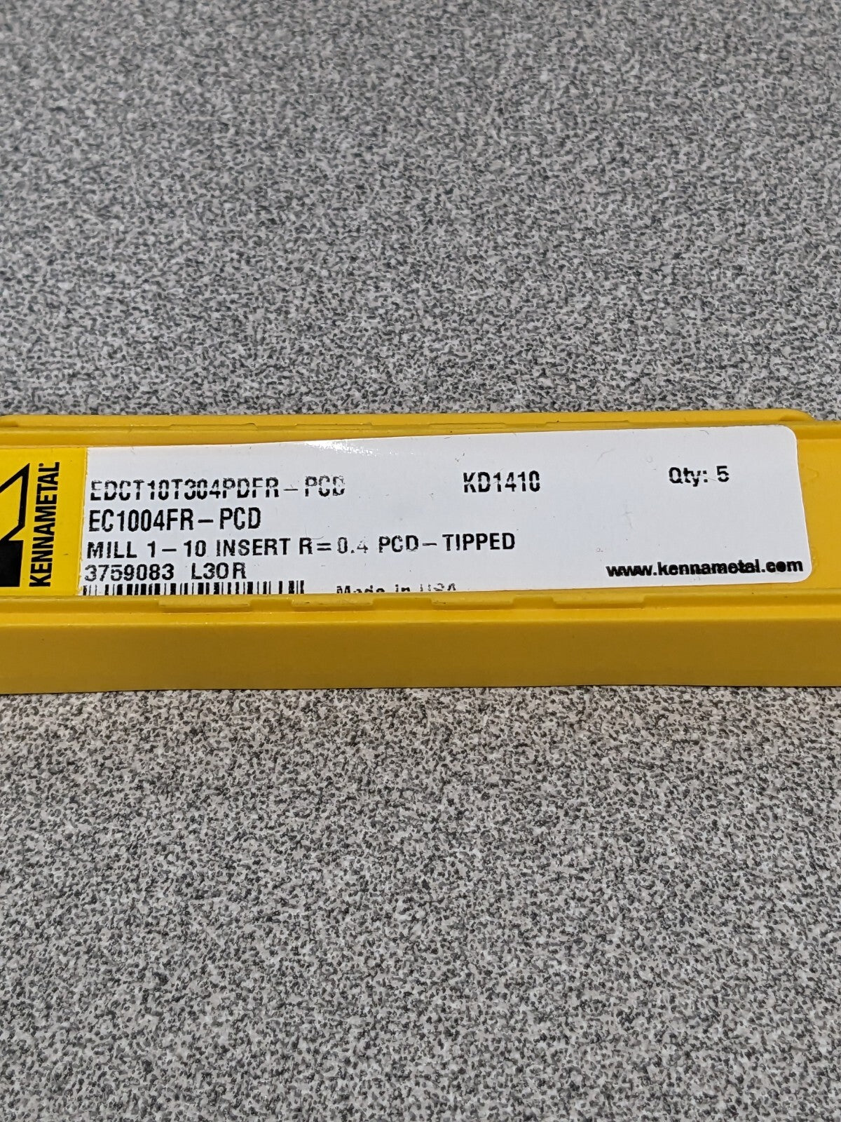 KENNAMETAL Milling Insert: EDCT10T304PDFR-PCD KD1410 Qty 5 3759083