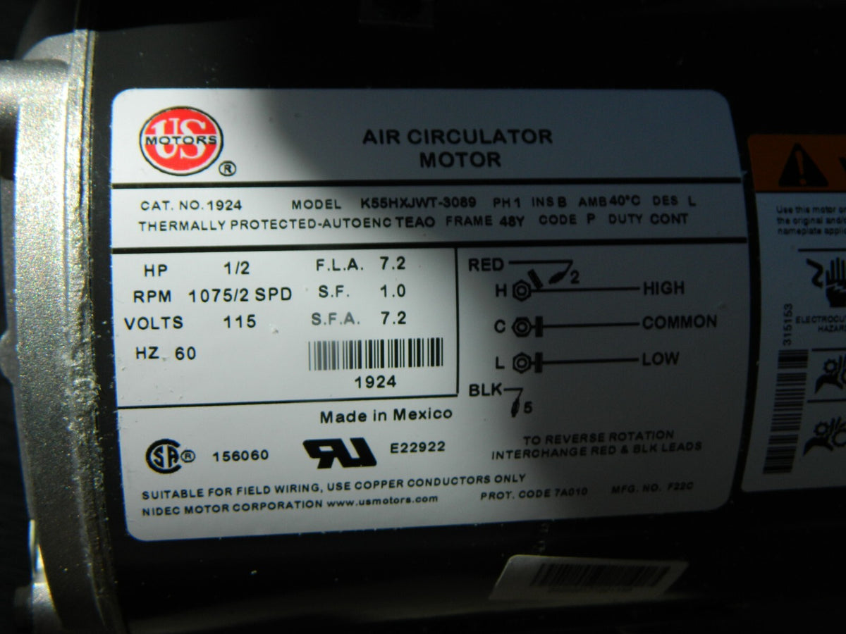 US MOTORS Single Phase Permanent Split Capacitor (PSC) AC Motor: TEAO Enclosure