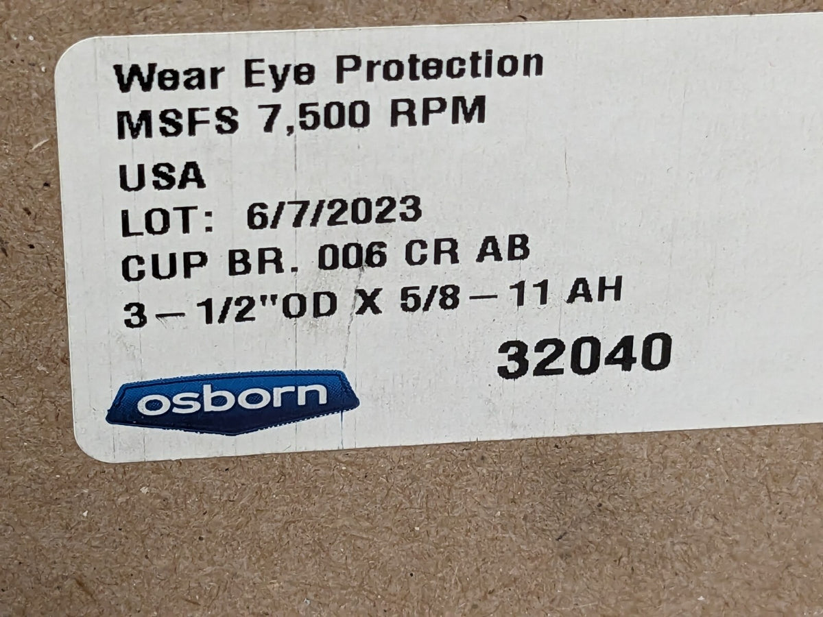 OSBORN Cup Brush: 3-1/2" Dia, 0.006" Wire Dia, Steel, Crimped 0003204000