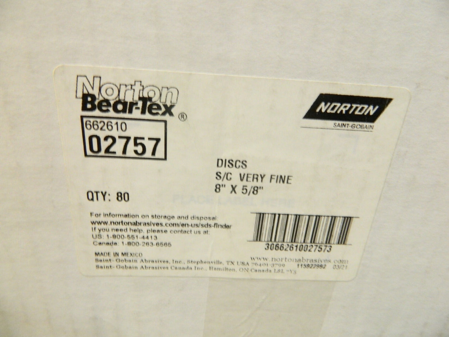 Norton Deburring Discs S/C Very Fine 8" x 5/8" Qty 80 66261002757