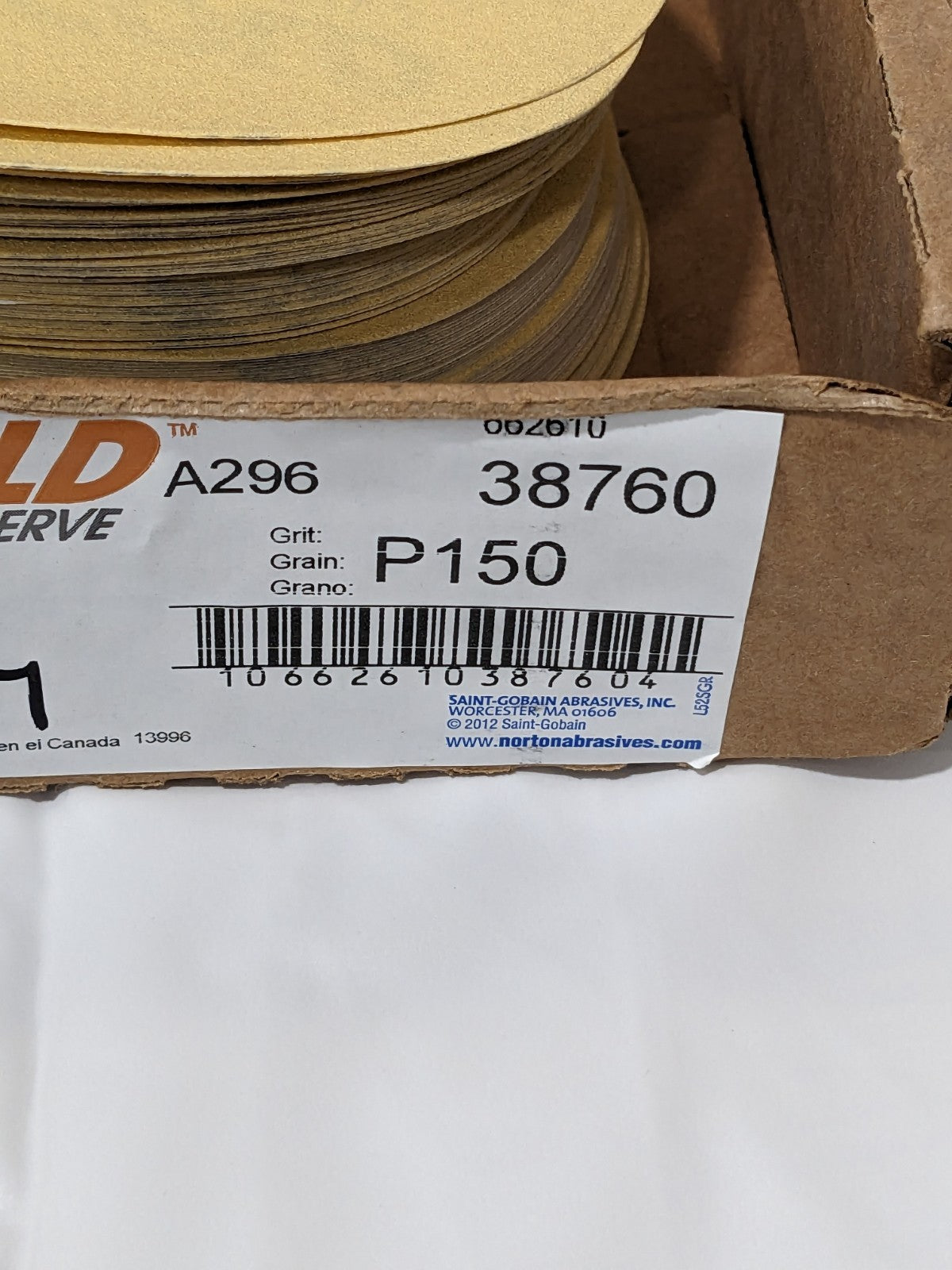 NORTON 5" Dia PSA Disc: 150 Grit, Aluminum Oxide Qty 97 66261038760