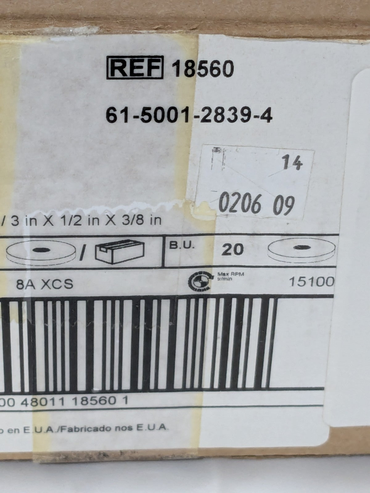 3M Deburring Wheel: 3" Dia, 1/2" Width, 3/8" Hole Box of 20 61500