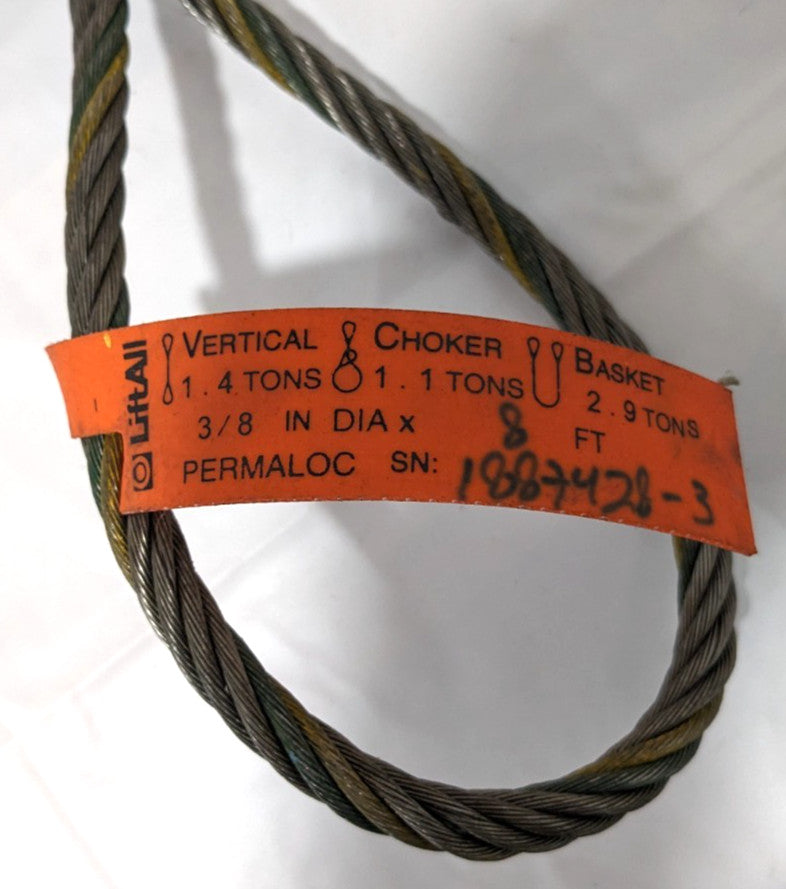 LIFT-ALL Eye & Eye Wire Rope Sling 3/8" Dia x 8' Long 1.4 Ton Vertical 38IEEX8