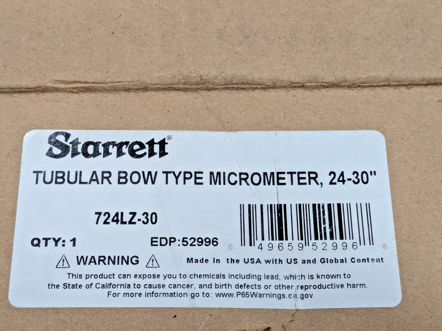 Starrett Tubular Bow Type Micrometer 24"-30" Range 724LZ-30 52996