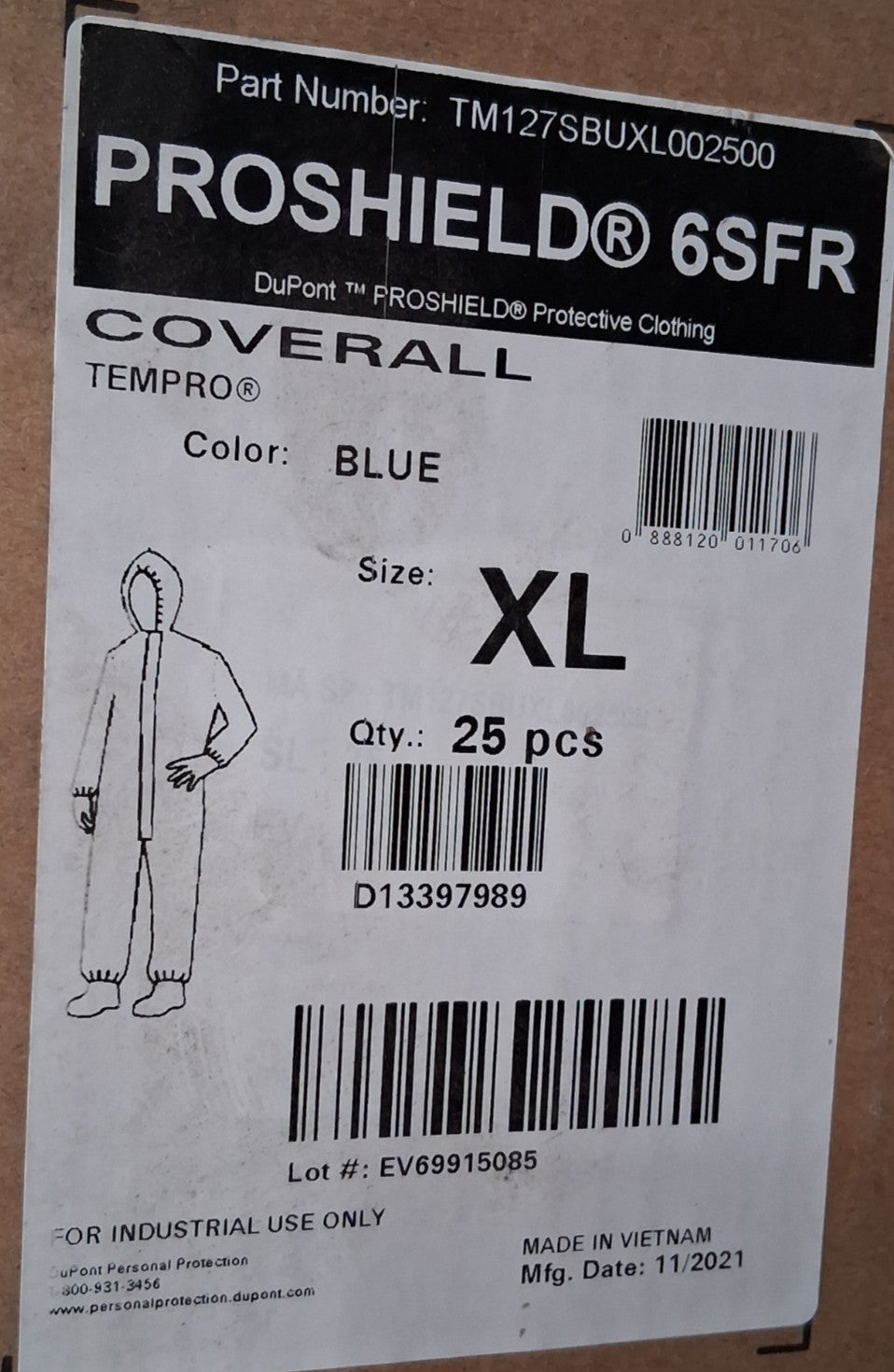 Dupont Retardant Protection Disposable Coveralls QTY25 Size XL TM127SBUXL002500
