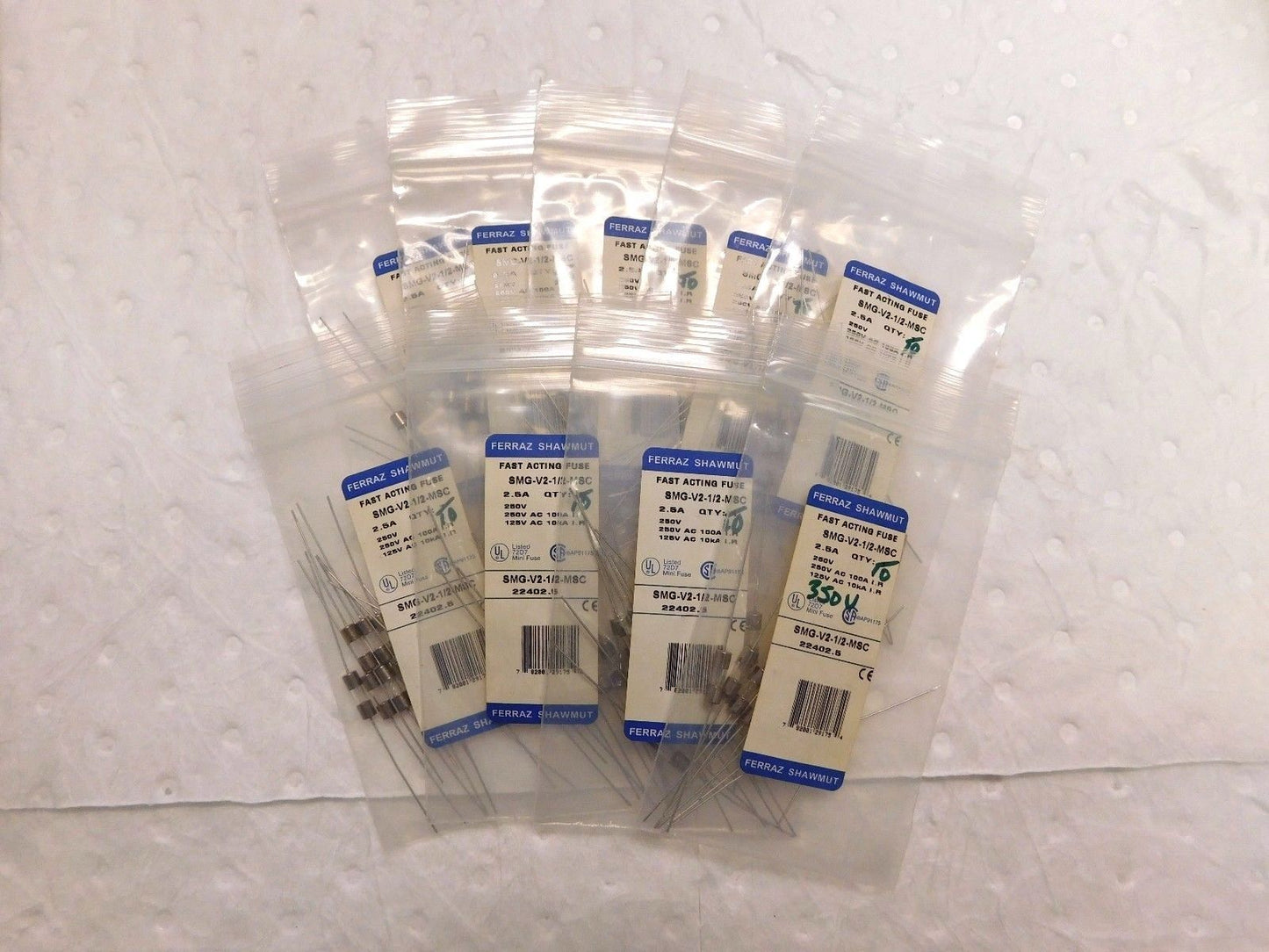 Ferraz Shawmut Fast Acting Mini Glass Fuse 350V 2.5A 10PK #SMG-V2-1/2