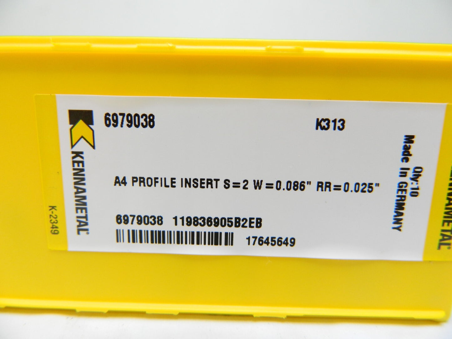 Kennametal A4 Profile Insert K313 Qty 10 6979038