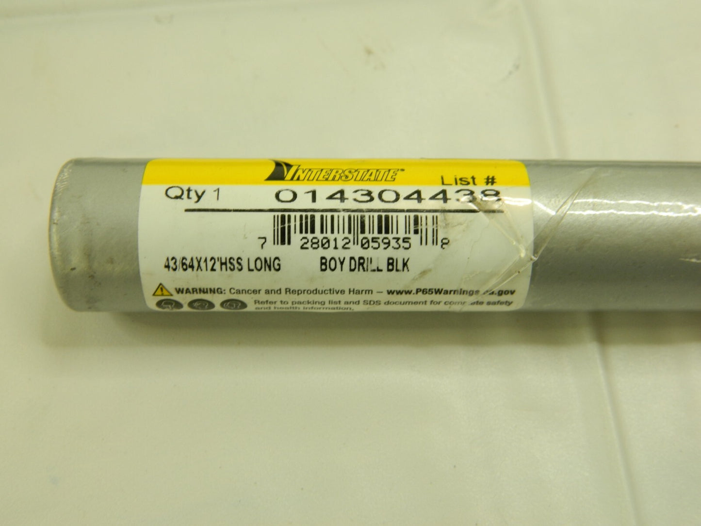 Interstate 43/64 118° 2-Flute High Speed Steel Extra Length Drill Bit 01430438