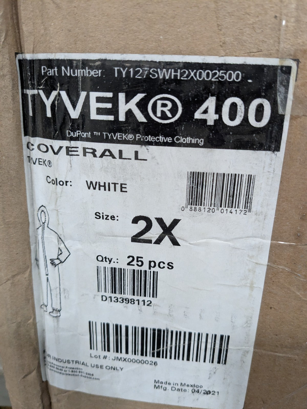 Dupont Disposable Coveralls: Non-Hazardous Sz 2XL Qty 25 TY127SWH2X002500