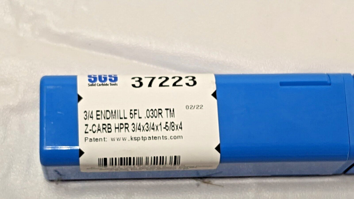 SGS Carbide Corner Radius End Mill TM Coated 3/4"X3/4"X1-5/8" LOCX4" 5FL 37223
