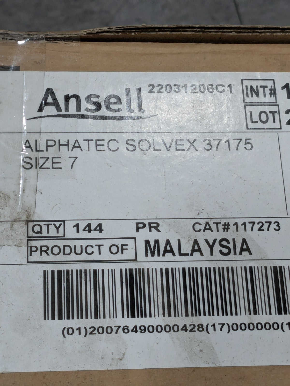Ansell Chemical Resistant Gloves: 37-175, Sz S, 17 mil Box of 144 Pairs 117273