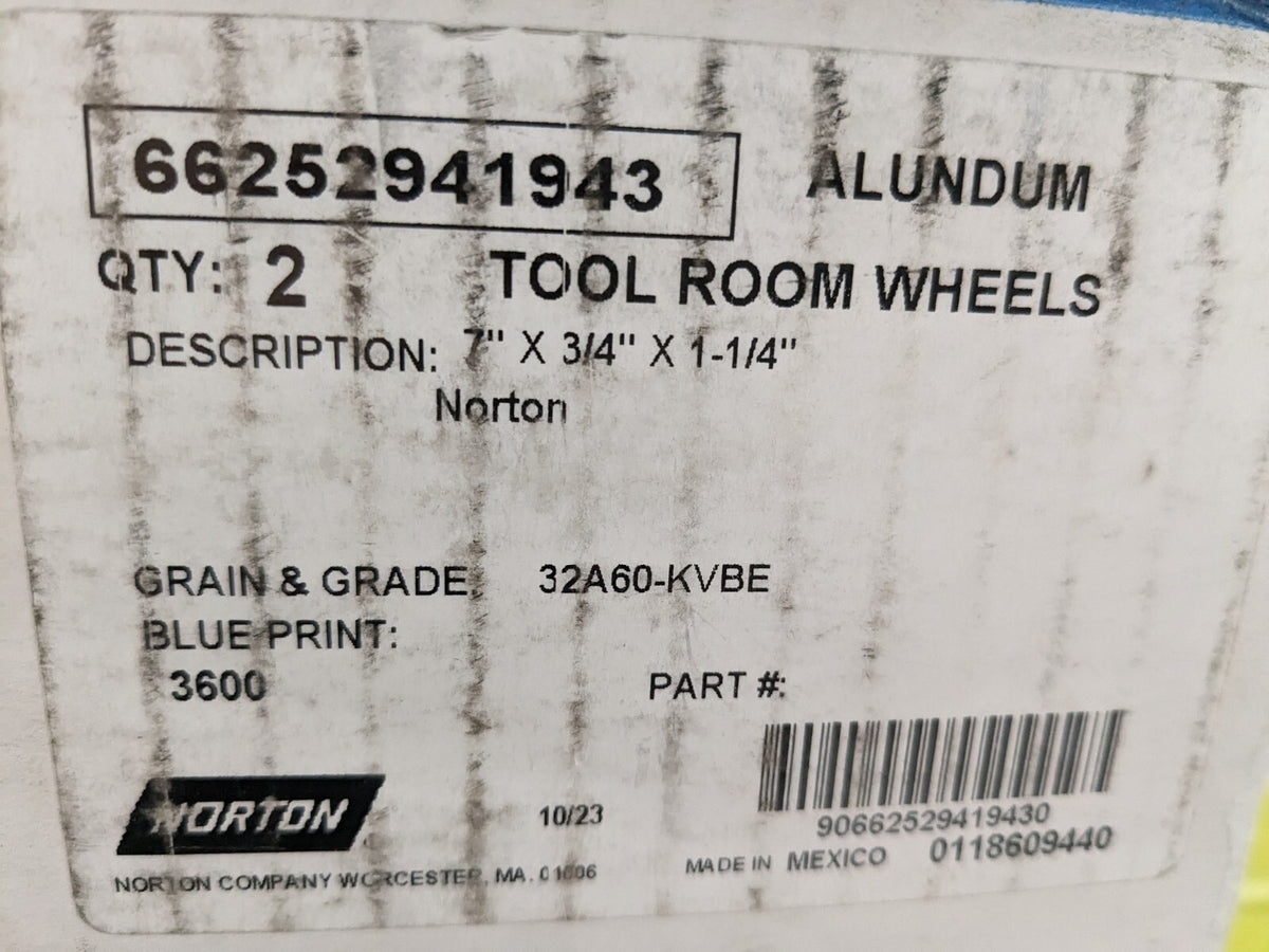 NORTON SurfaceGrindingWheel2pk 7" Dia 3/4" Thick 1-1/4" Hole 60 Grit 66252941943