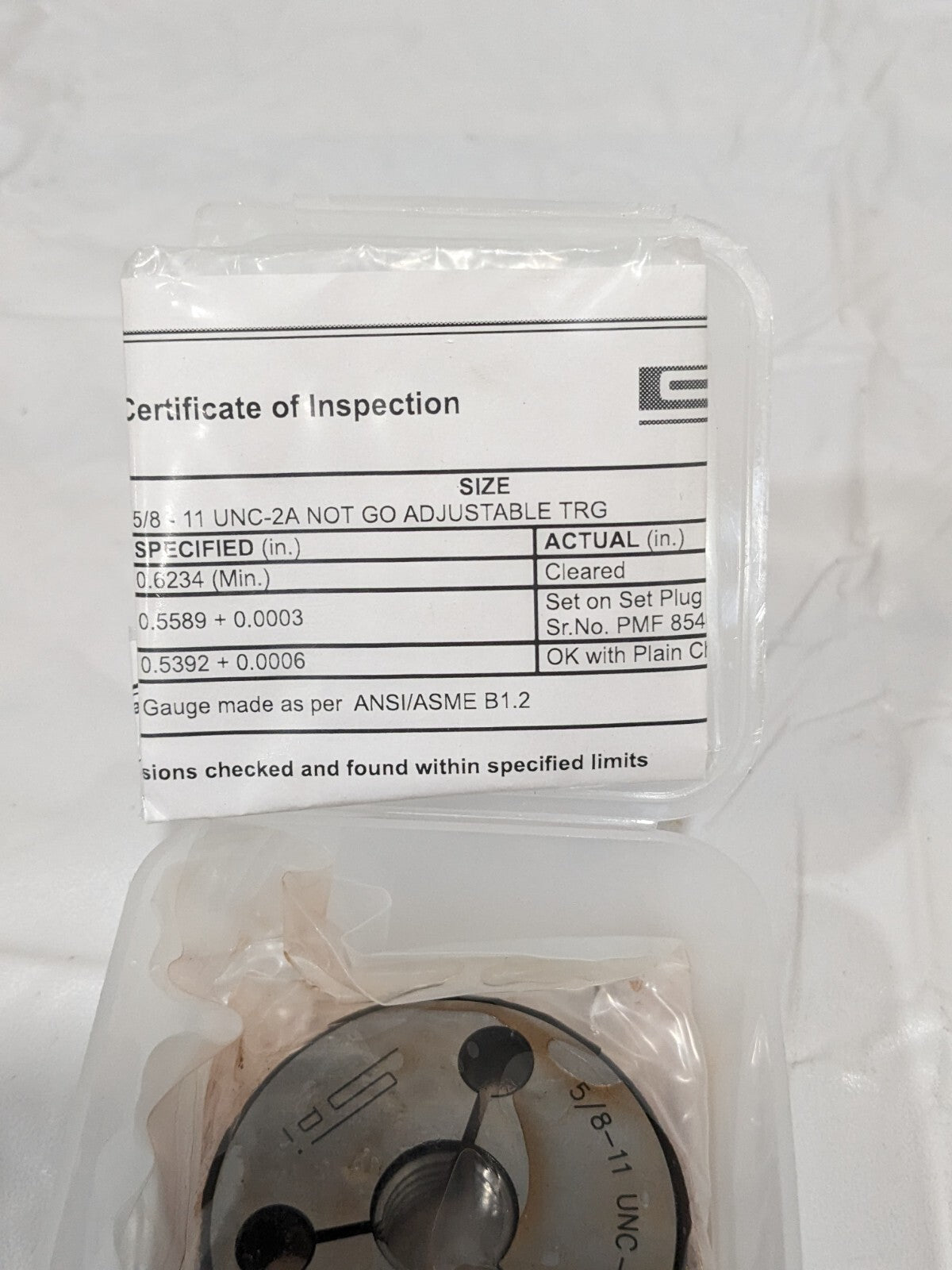 SPI Threaded Ring Gage: 5/8-11 Thread, Class 2A, No Go 23-187-8