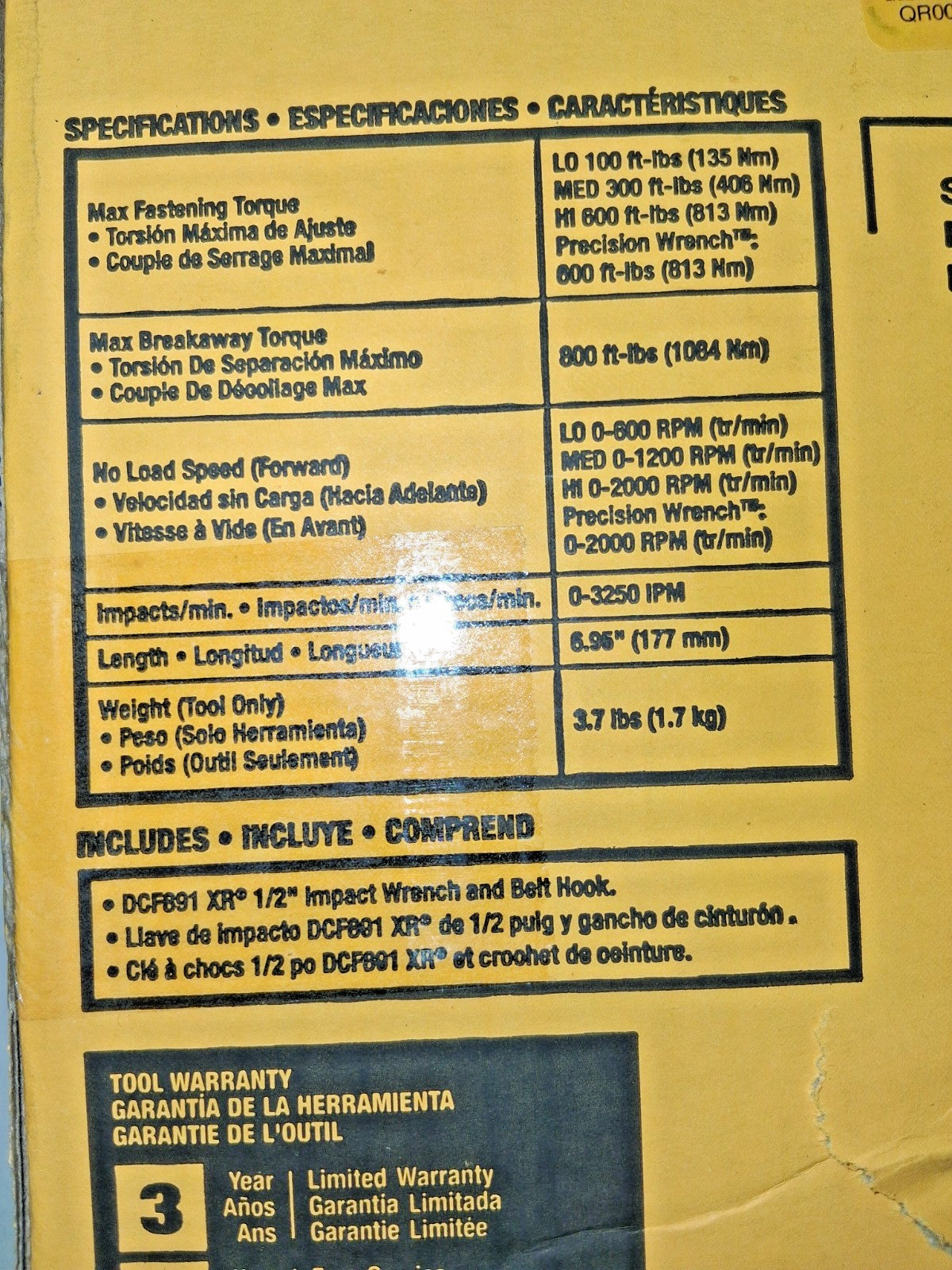 DeWALT Impact Wrench With Hog Ring Anvil 20V Max XR 1/2" Mid-Range DCF891B