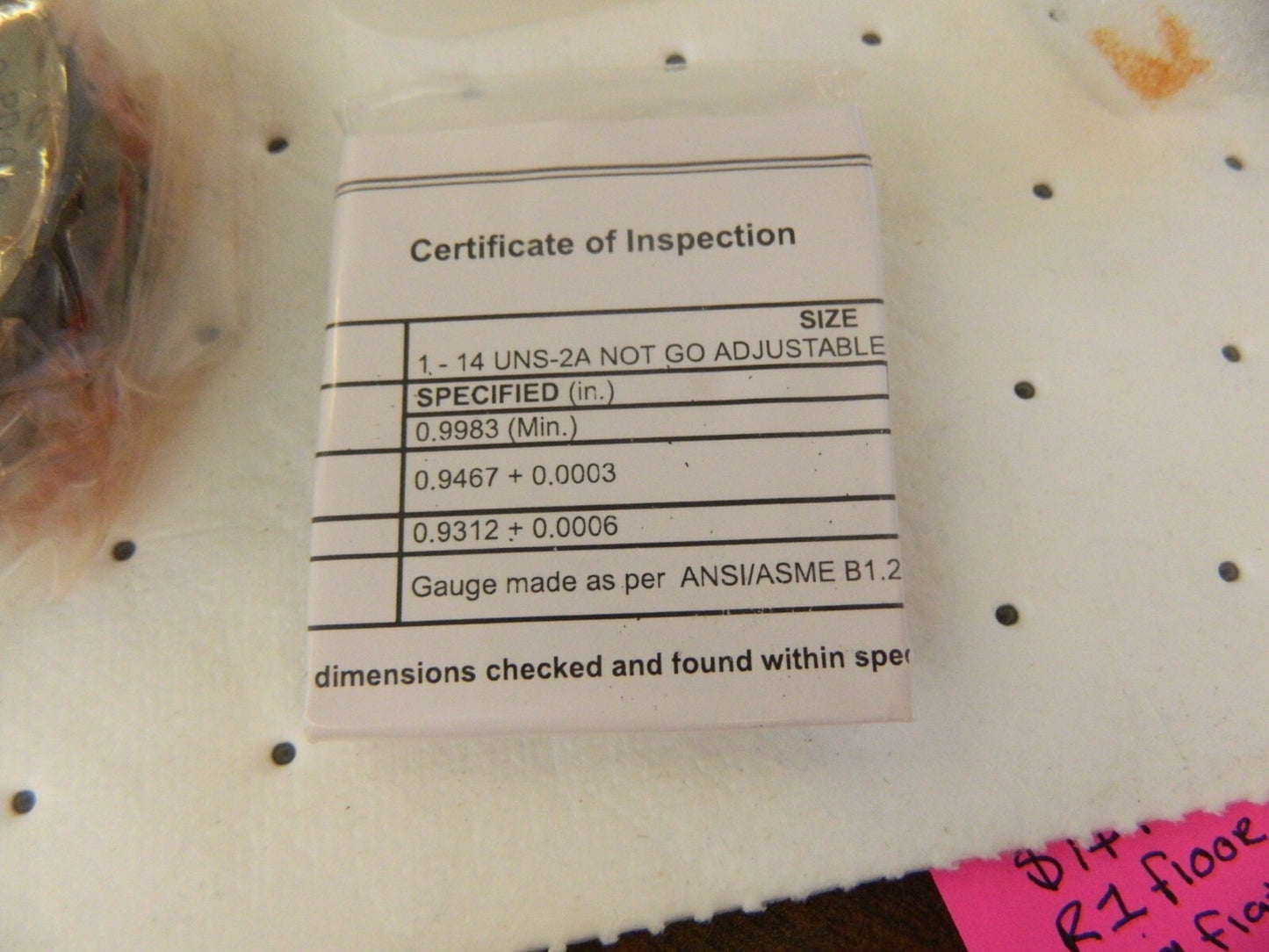 SPI Threaded Ring Gage: 1-14 Thread, Class 2A NOTGO 23-209-0