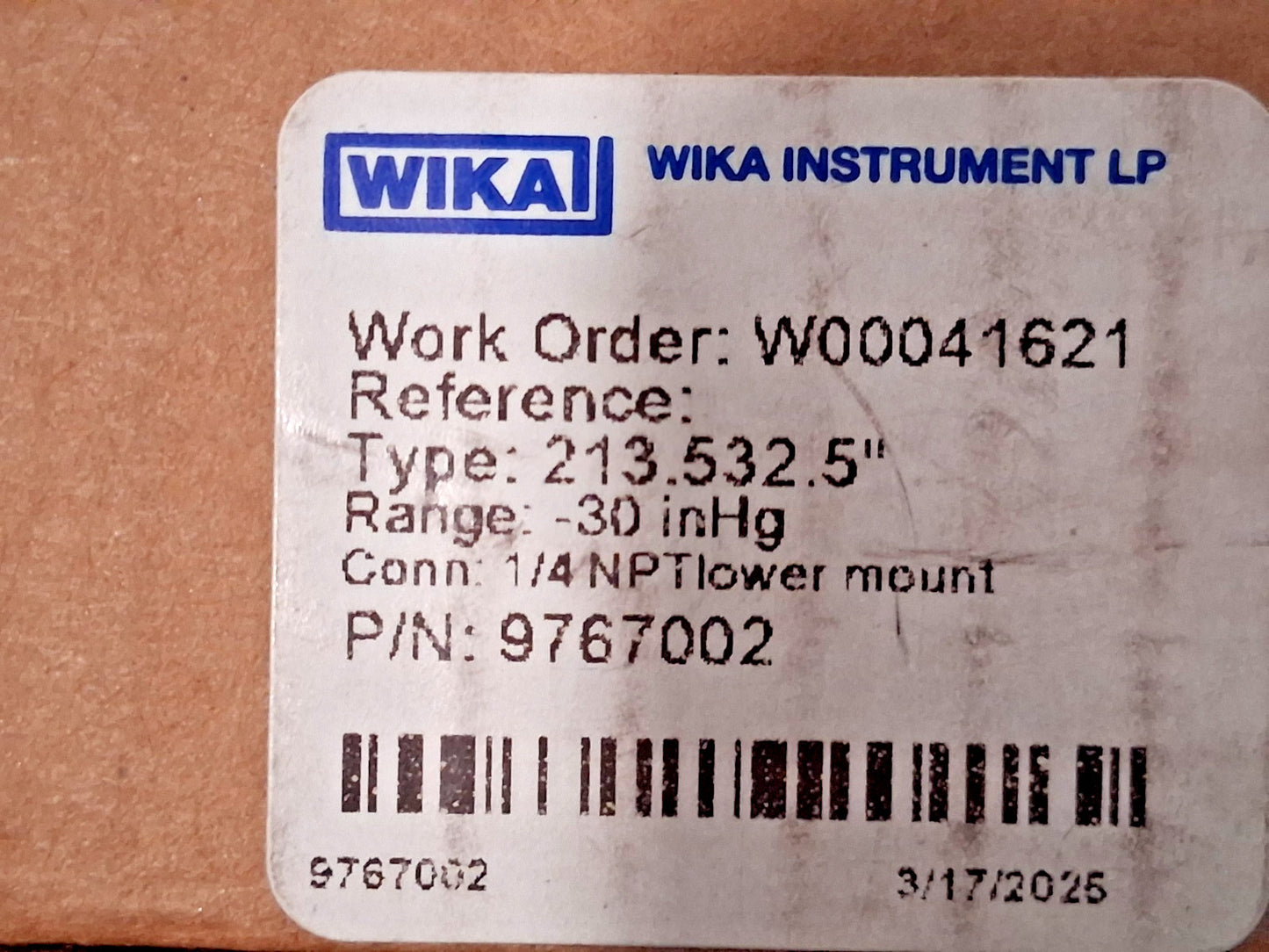 Wika Lower Mount Pressure Gauge 2-1/2" Dial 0 to 30 psi 1/4" Thread NP