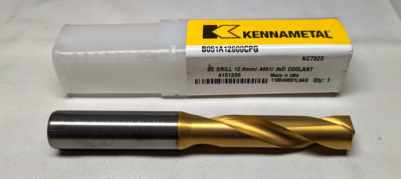 KENNAMETAL Screw Machine Length Carbide Drill Bit 12.60mm 140 deg 4151236