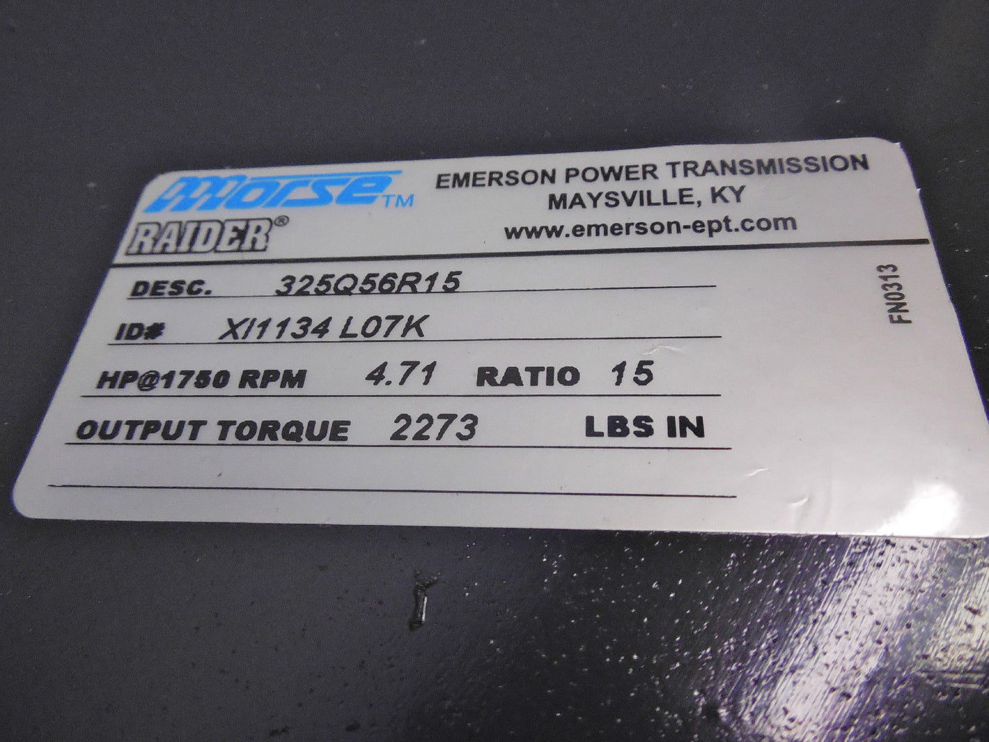 Morse Raider 325Q56R15 15:1 Right Output Single Reduction Gear Reducer USA