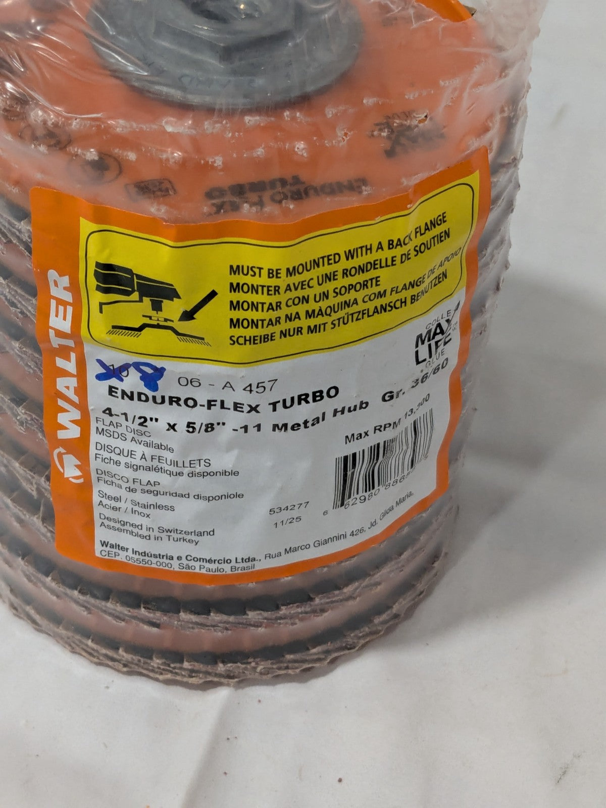 Walter Flap Disc: 4-1/2" Dia, Ceramic Alumina, Type 27 Qty 8 06A457