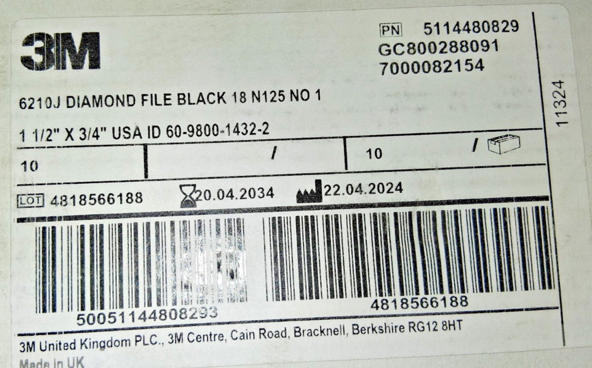 3M Flexible Diamond Hand File 6210J Black 18 N125 #1 7000082154 Box of 10