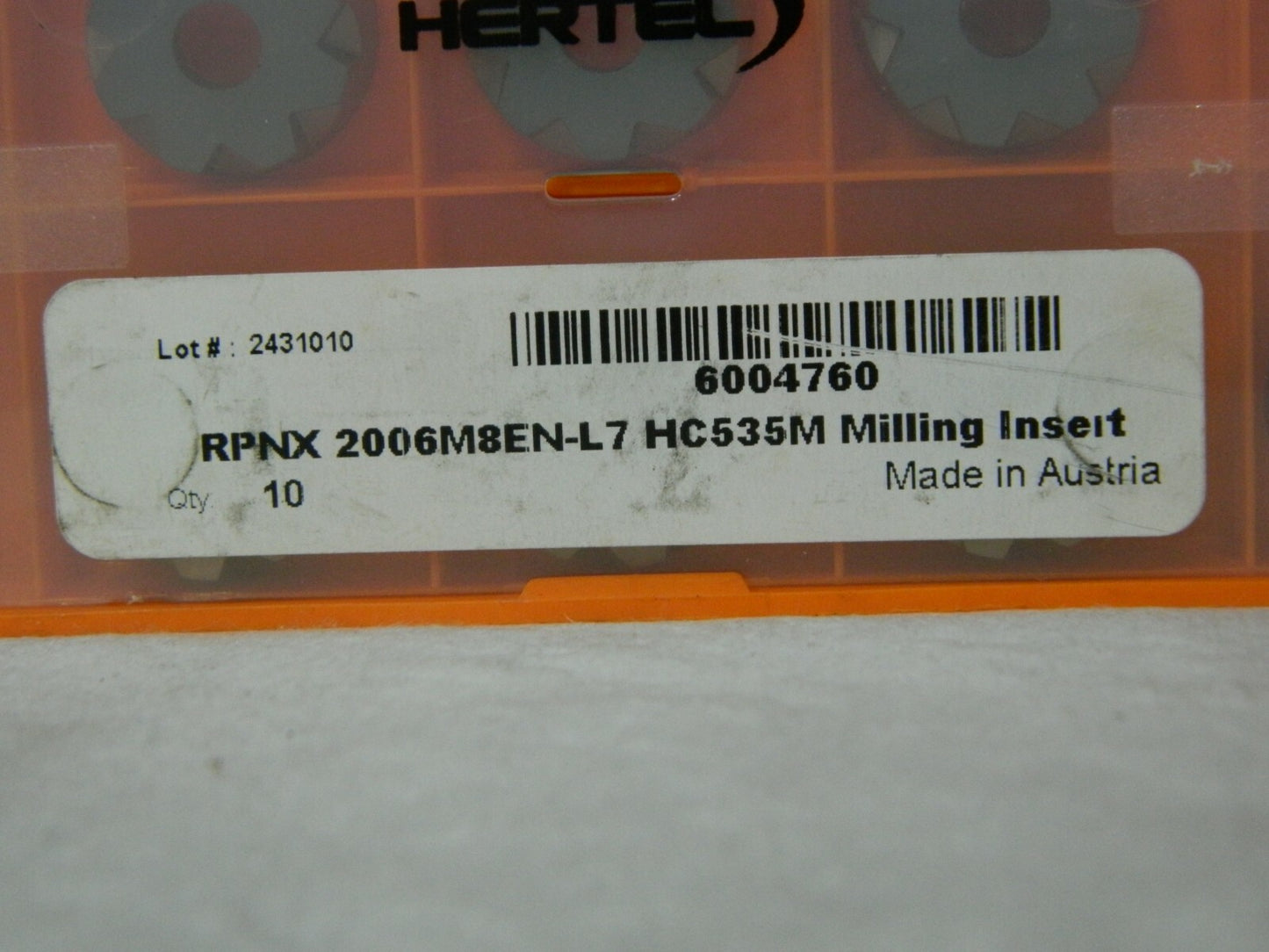 Hertel RPNX2006M8EN-L7 HC535M Carbide Milling Insert Qty 9 6004760