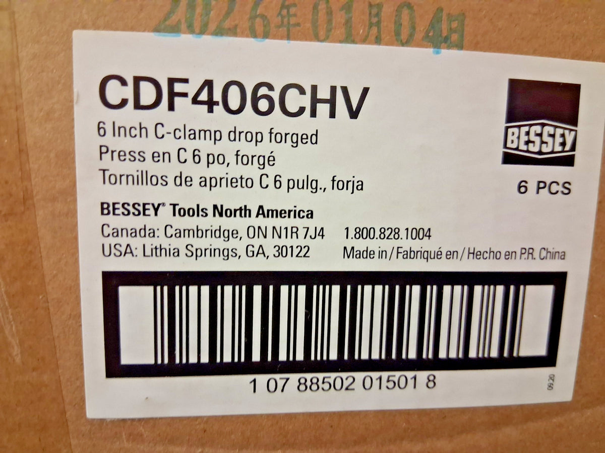 Bessey C-Clamp 6" Max Opening 4-1/8" Throat Depth CDF406CHV