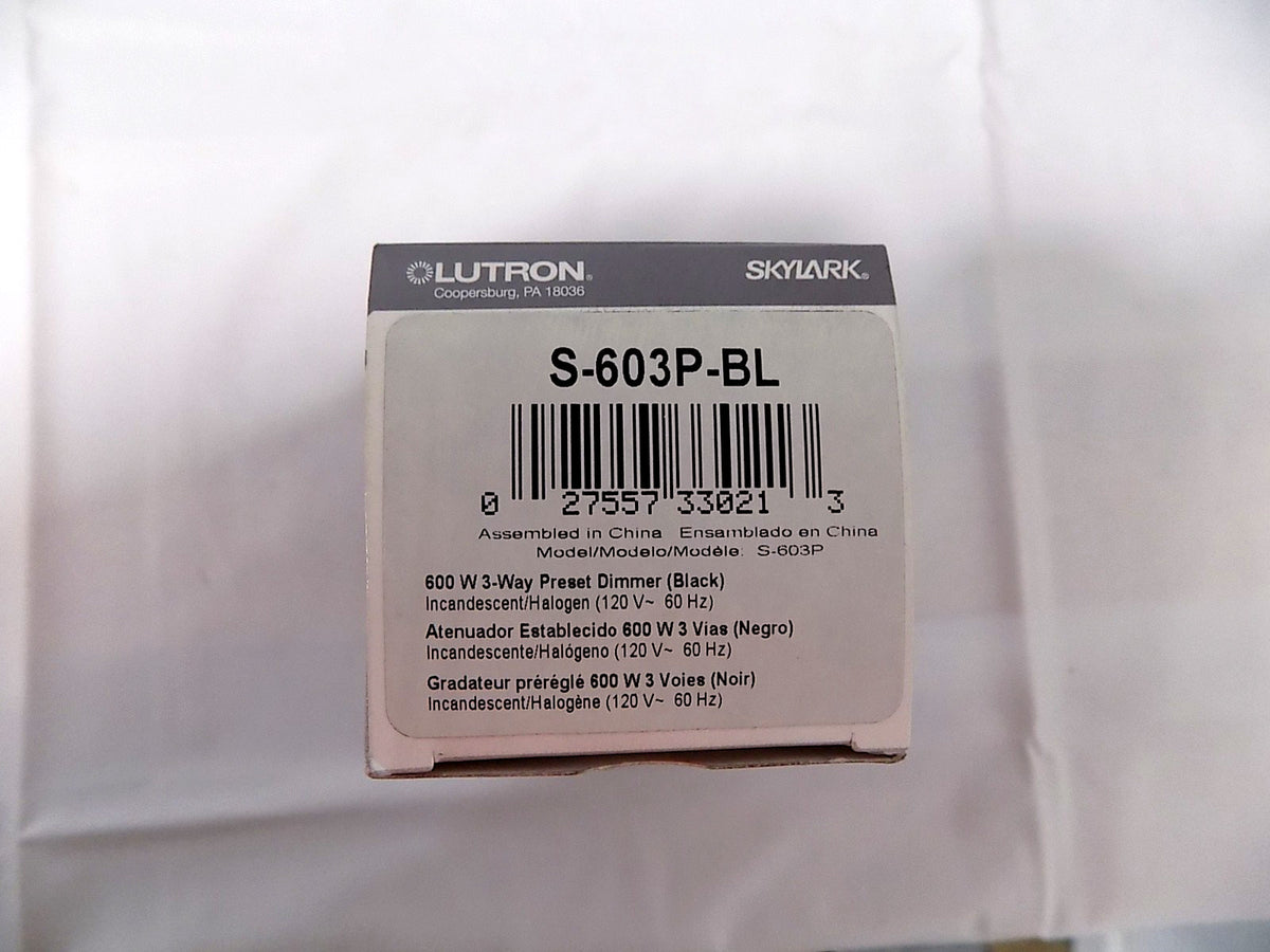 Lutron S-603P-BL Skylark 600W 3-Way Preset Dimmer w/Rocker Switch Gloss Black