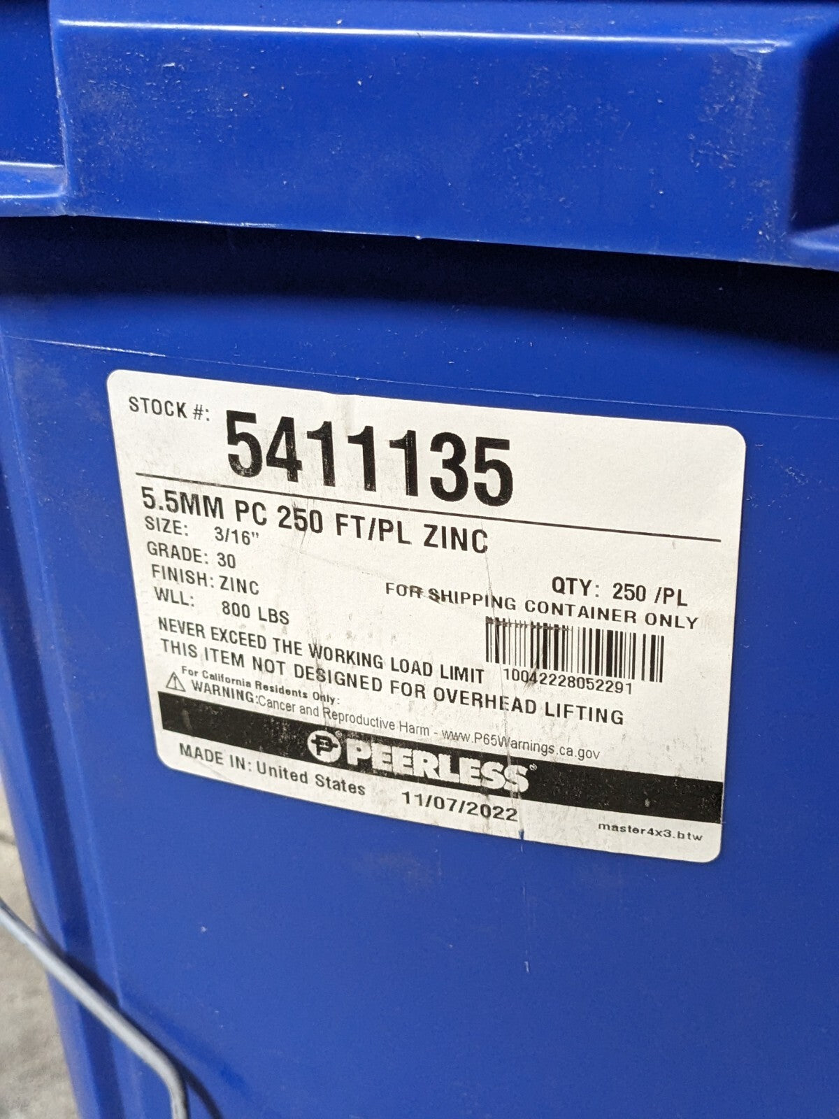 Peerless Welded Proof Coil Chain 250 Ft. x 3/16 In. 800 lb. Capacity G30 5411135