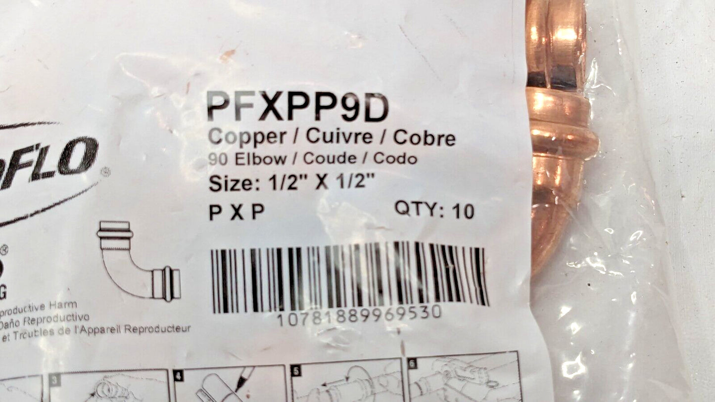 10 PACK PROFLO 1/2" Copper Press Short Radius 90° Elbows PFXPP9D
